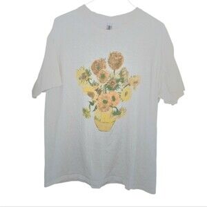 Van Gogh Sunflower Graphic T-Shirt Gildan Cotton Blend Sz Large off white Womens